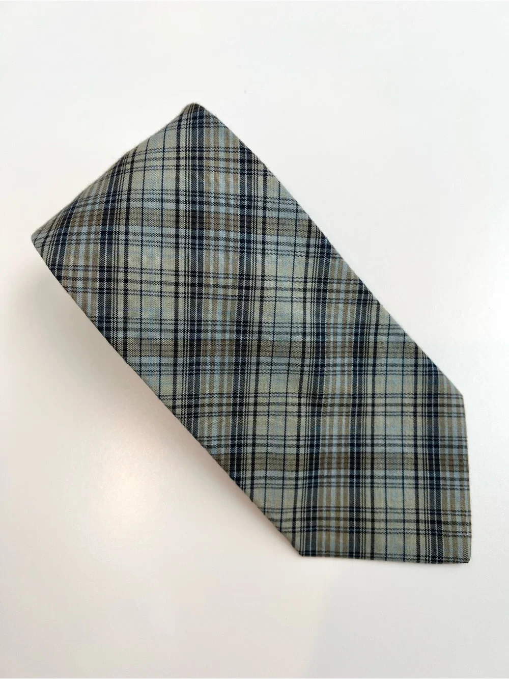 Banana Republic Plaid Necktie Made In Italy Sage Green Blue Check Mens Classic